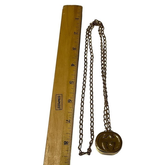 Gucci Vintage Necklace Yellow Gold Oval Locket Pill Box L Chain Raised GG Motif - Picture 5 of 16